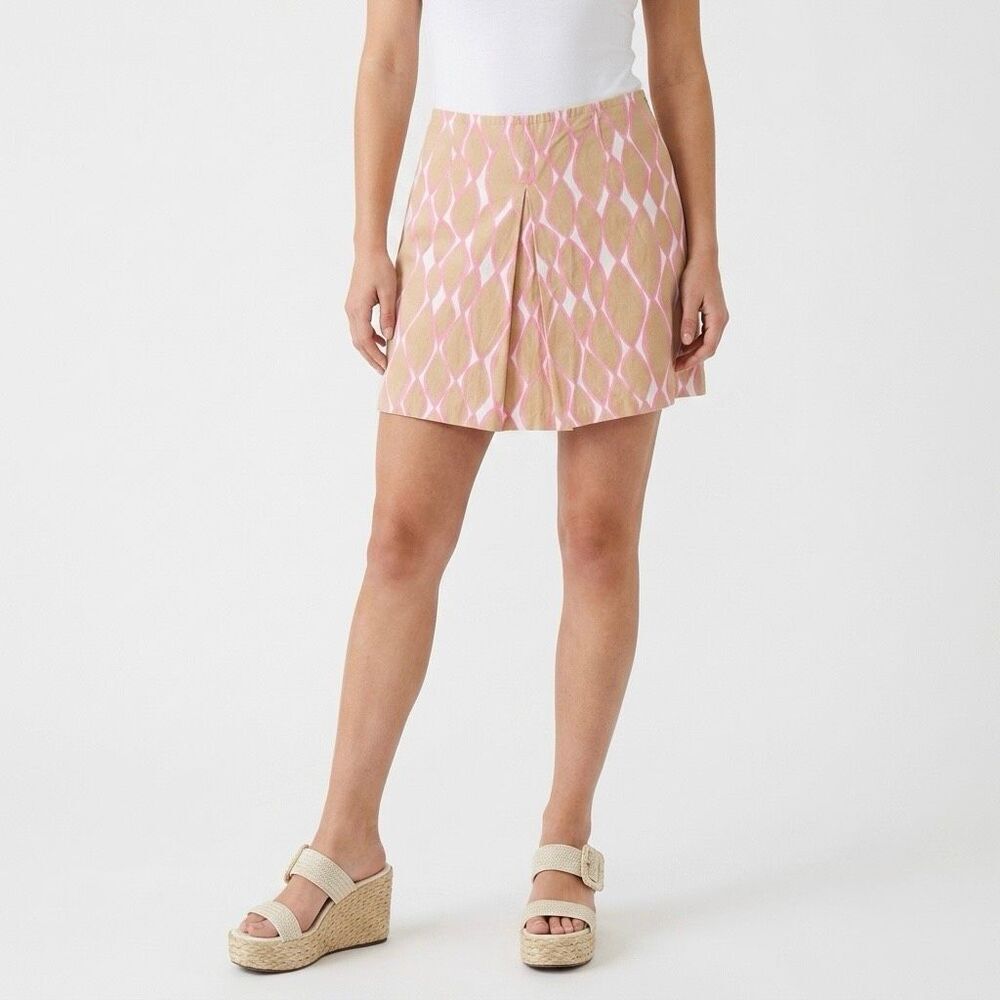Vintage Trina Turk Pink Geometric Mini Skirt 8 Preppy Y2K Mod Old Money Resort